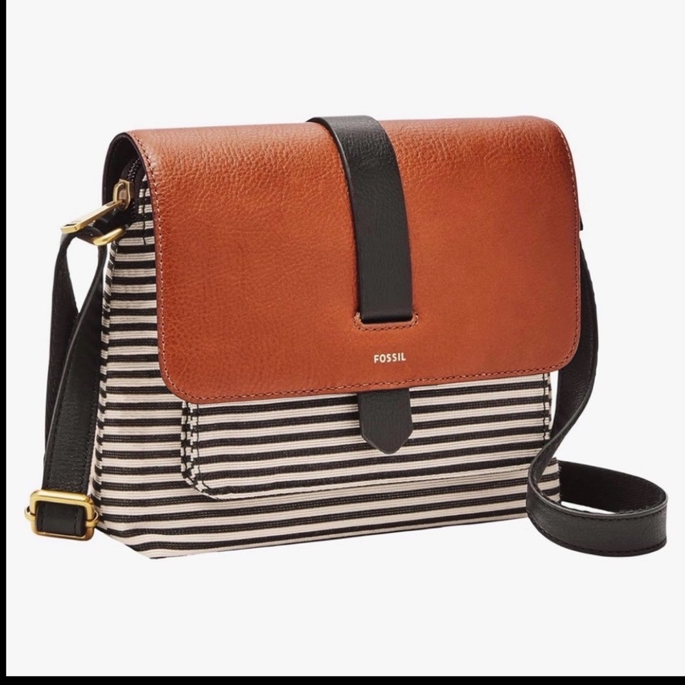 Fossil Tan and Black Striped Messenger Bag